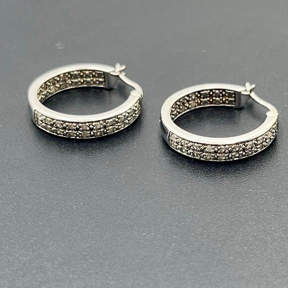 DBJ Dee Berkley 925 Sterling Silver Genuine Cut Diamond In & Out Hoop
Earrings - Picture 2 of 16